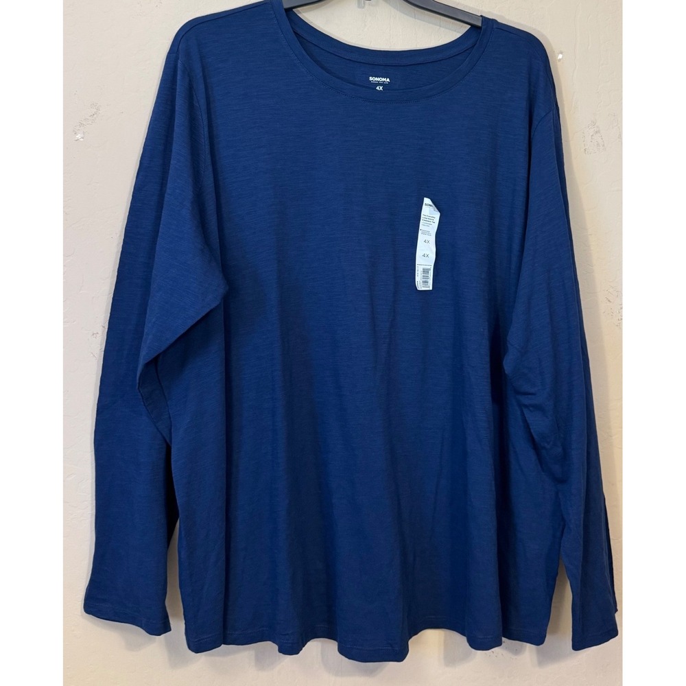 Sonoma Long Sleeve Tee Women 4X Blue Crewneck Slub Everyday Shirt NEW